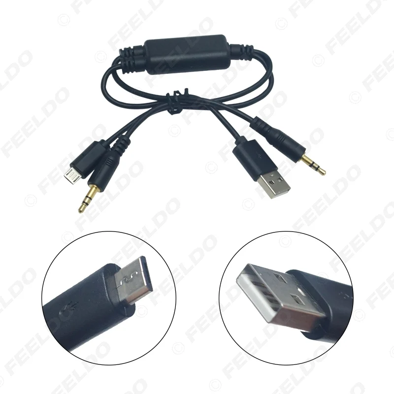 FEELDO Auto 3,5 mm Male Micro USB na 3,5 mm Male USB Konektor Jack AUX kábel Kábel Adaptéra Pre BMW USB Nabíjací Kábel Drôt #HQ6218