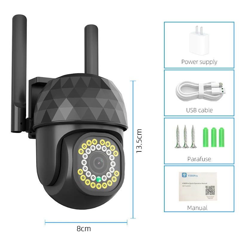V380 Pro 2MP HD Vonkajšie Bezpečnostné Kamery Viac LED Svetlo Zabezpečenia WiFi Vodotesný, Prachotesný Smart Home Nočné Videnie Phone