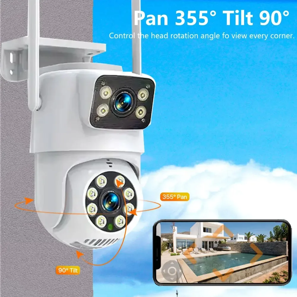 EseeCloud 8MP 4K Duálny Objektív WiFi Pan-Tilt 360° Pohľad obojsmerné Audio Plnej Farbe A Infračervené Vonkajšie Auto Sledovať Home Security Kamera
