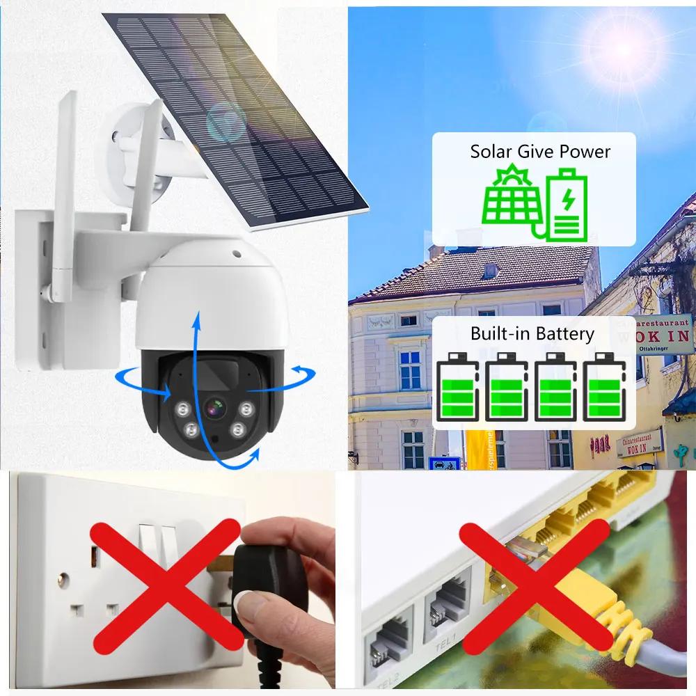 5MP EseeCloud Bezpečnostné Solárne Kamery Vonkajšie Vzdialeným Prístupom Wifi Ptz Kamery S Solárny Panel Bezdrôtových IP CCTV Nabíjateľná Batéria