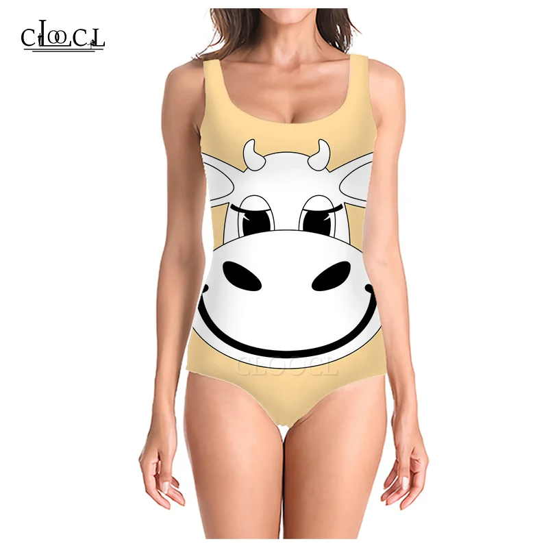CLOOCL 2021 Módne Cartoon Krava 3D Tlač Dievčenské jednodielne Plavky, Letné Kúpanie Oblek Pláži bez Rukávov Štíhle Sexy Plavky