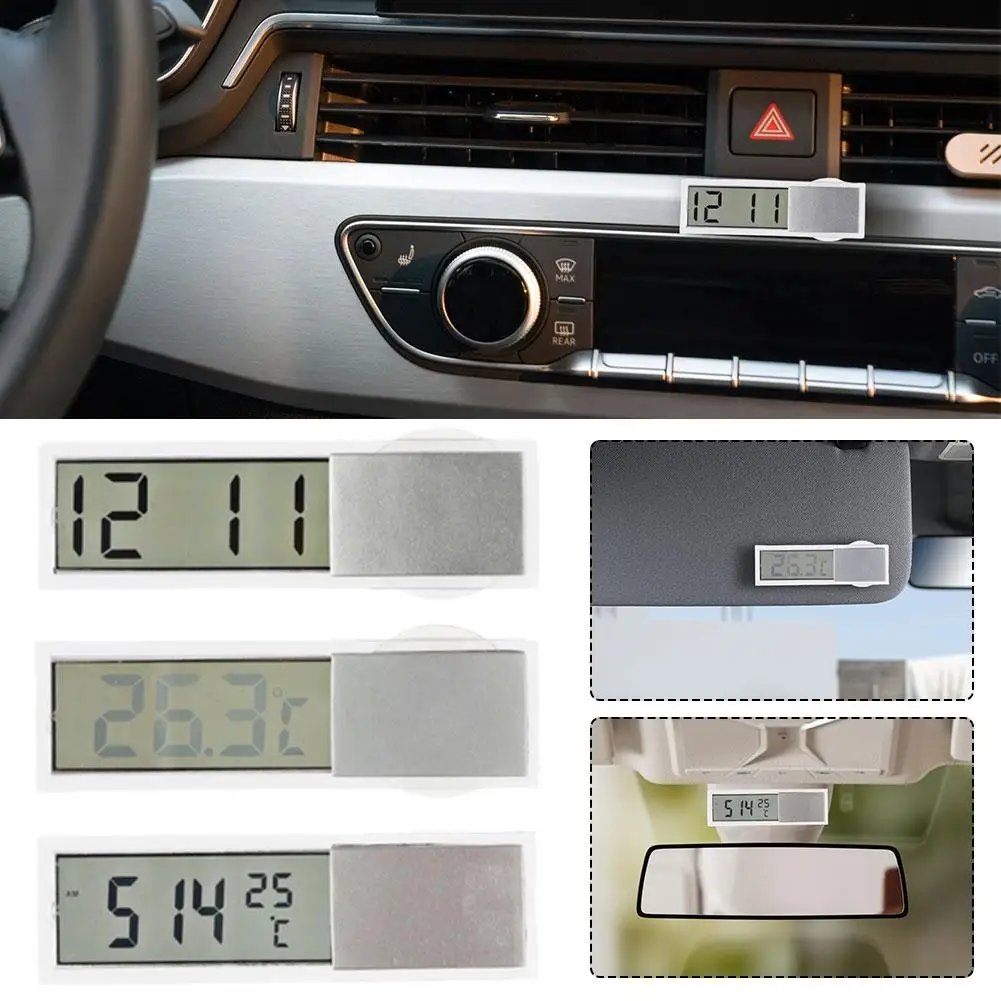 2 V 1 Automobilový Auto Hodiny LCD Displej Bulík Typ Hodiny, Teplomer Transparentné Prenosné Interiéri Automobilu Ornament Príslušenstvo