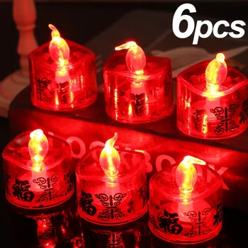 1/6PCS Flameless LED Sviečka Svetlá Červená Nový Rok Sviečka, Lampa Kreatívne, ktorí Chcú Elektronické Čaj Svetlo Bezdymového Batérie-Napájanie Lampy
