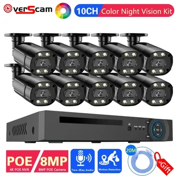 10CH 8MP POE Dohľadom kamerového Systému, 4K POE NVR Plné Farby Nočné Videnie Bullet IP Kamera Video security protection cctv Kameru