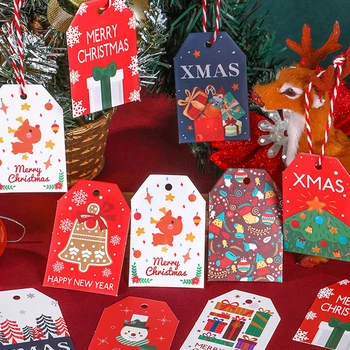 1Set Vianočné Štítky Papierové Ozdoby na Vianočný Stromček Malé Prívesky S Lanom Farba Tlačené Karty Kúzlo Vianočné Darčeky