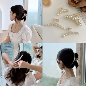 2020 Pearl Akryl Vlasy Pazúr Elegantné Transparentné Vlasy Krab Klipy Pre Ženy Jednoduché Duté Geometrické Vaňa Svorka Vlasy Príslušenstvo