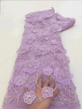 2023 Luxusné Afriky Čipky Textílie 5 Metrov Dubaj trubice Korálkové Tylu Čipky Textílie Vyšívané 3D Kvet Nigérijský Tkaniny Pre Šitie XZ