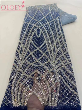 2023 Módne Elegantný Francúzsky Vyšívanie Korálkami Čipky Textílie Afriky Nigérijský S Flitrami Textílie Pre Svadobné Šaty