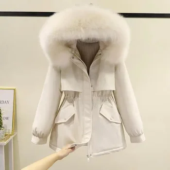 2024 Nové Zimné Oblečenie pre Ženy Vetrovka Voľné Velvet Pribrala Bavlna-Vatovaný Kabát Trakmi, Ležérne Módy