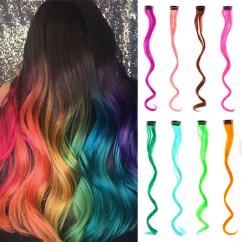 22 inch Farebné predlžovanie Vlasov Kučeravé Jeden Klip v Syntetické Dlho Hairpiece Pre Dievčatá, Ženy, Dieťa Multi-farby Strana Zdôrazňuje Parochňu