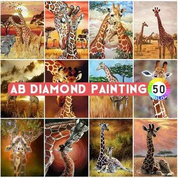 AB Vŕtačky Diamantové Maľovanie 5D Zvierat Výšivky Žirafa Cross Stitch Art Kit Obrázok Kamienkami Domova Samolepky na Stenu Set