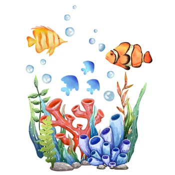 Cartoon Ponorka Zvieratá Koraly Closestool Nálepky DIY Okno Sklenené Dekorácie Kúpeľňa S Wc samolepiace Nepremokavé