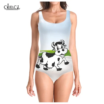 CLOOCL 2021 Módne Cartoon Krava 3D Tlač Dievčenské jednodielne Plavky, Letné Kúpanie Oblek Pláži bez Rukávov Štíhle Sexy Plavky