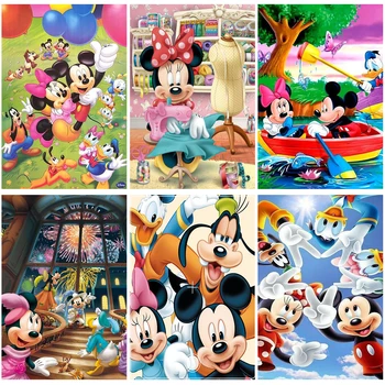 Disney DIY 5D Diamond Maľovanie Cartoon Mickey Minnie Mouse, káčer Donald Výšivky Plné Námestie Kolo Vŕtať Mozaiky Domova