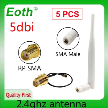 eoth 5 ks 2,4 GHz, 5dBi antény wifi SMA Male 2.4 G Antenne biela Leteckých anténa, Router 21 cm PCI U. FL IPX SMA feMale Pigtail Kábel