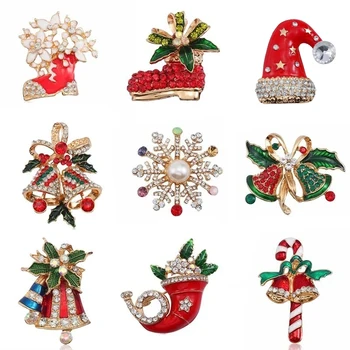 Farebné Vianočné Bell Brošňa Pre Deti Crystal Snowflake Brošňa Pre Ženy, Mužov Zlato Smalt Kolíky A Brošne Šperky Vianočný Darček