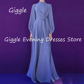 Giggle Satin A-riadok O-krku Arabských Prehrabať Formálne Elegantné Prom Šaty Členok Dĺžka Saudskej Večer Party Šaty pre Ženy 2023