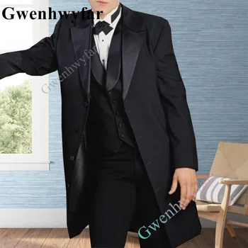 Gwenhwyfar Luxusné Žakárové Mužov, Svadobné Obleky Čierne Nohavice Nastaviť Tuxedos Slávnostné Rúcho De Soirée Mariage De Slávnostné Romantický Kostýmy