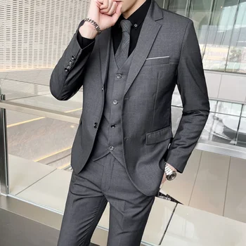 Jakcet Vesta Nohavice / Butik Fashion jednofarebné pánske Formálne Business Office Suit Muž Bežné Slim Oblek Ženícha Svadobné Šaty