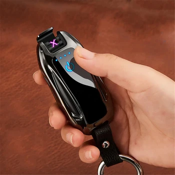 Kovové Creative Auto Keychain Elektrické dvojoblúk USB Zapaľovač Vonkajšie Vetru Plazma Pulz Dotyk Indukčné Ľahšie Mužov Darček