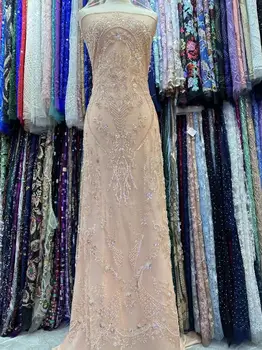 Luxusné Korálkové Tylu Čipky Textílie Svadobné Svadobné Korálky L-1308069 a Sequined Oka Vysokej Kvality Afriky