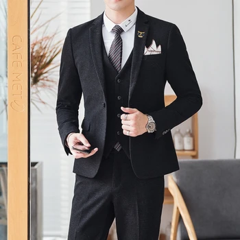 Nový (Sako+ Vesta + Nohavice) pánskej Módy Business Gentleman Bežné Elegantné Britský Štýl Nevesty Svadobné Šaty Vlna 3 Dielna Sada