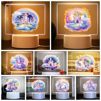 Princezná Hrad 3D Led Nočné Svetlo Miestnosti, Deti rozprávky Nočná Lampa cloud Akryl Svetlá Deti Darček