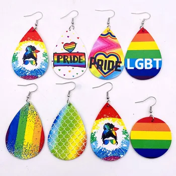 Rainbow LGBT Pride Kožené Náušnice, Kožené pre Gay a Lesbické Šperky, Darčeky v Tvare Srdca Rainbow LGBTQ Náušnice pre Ženy, Dievčatá