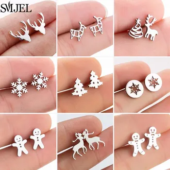 SMJEL Roztomilý Zvierat Jeleň Stud Náušnice Malé Perník Muž Snowflake Earings pre Dievčatá z Nehrdzavejúcej Ocele Vianočné Šperky Brincos