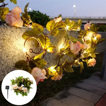Solárne LED Rozprávkových Svetiel String Svetlá Umelé Zelenej Listovej Kvetinové Svadobné Dekorácie Strany, Svetlá, Vianočné Dekorácie pre Domov