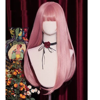 Syntetické Dlhé rovné ružová parochňu dievča cosplay Lolita tepelne-odolné párty parochňa
