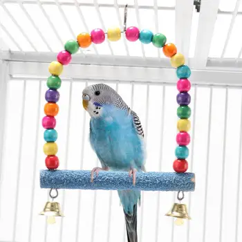 Vtáka, Hojdačka, Hračky Matné Textúry Bell Prírodných Materiálov Klietky Dekorácie Prenosné Stick Swing s Farebné Korálky Vták Stojan