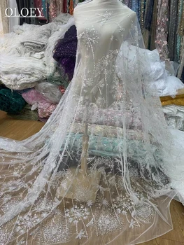 Vysoko Kvalitné Francúzske Vyšívané Ženícha Tylu Čipky Textílie Pre Nigérijský Biela Flitrami Svadobné Šaty