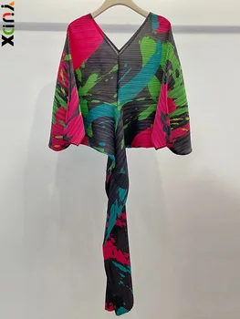 YUDX Miyake Batwing Rukáv Vytlačené Miyake Skladaný Šaty tvaru Elegantné Večerné Party Šaty, Sexy Narodeniny Oblečenie Žien 2023 Nové