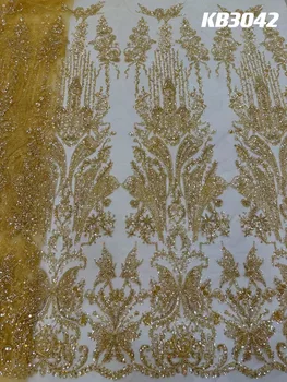 Zlato Korálkové Čipky Textílie Motýle Vzor Čipky Najnovšie Čipky Tkaniny Vysokej Kvality 2023 Elegantné Šaty Textílie Pre Ženy KB3042