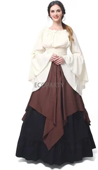 Ženy Renesancie Stredoveký Odev Viktoriánskej Éry Patchwork Šaty s Dlhým Rukávom Škótskej Šaty Dva-kus odevu pre Ženy