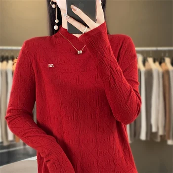 Ženy ' s boutique semi vysoká krku sveter jeseň a v zime pletené cashmere sveter dámske jednofarebné pulóver s dlhým rukávom top